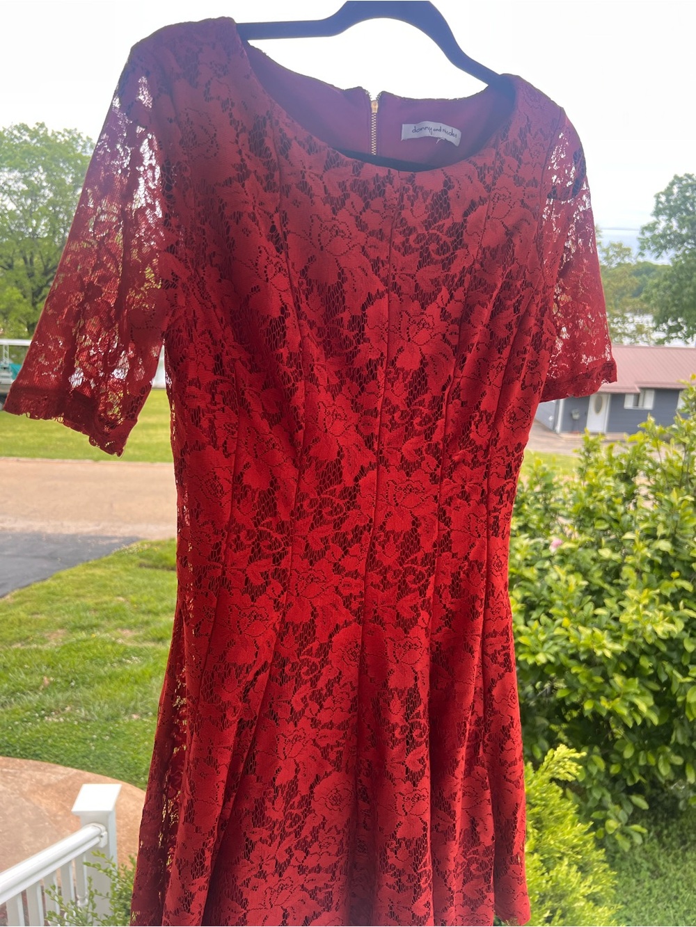 Danny & Nicole Red Lace Midi Fit-and-Flare Dress